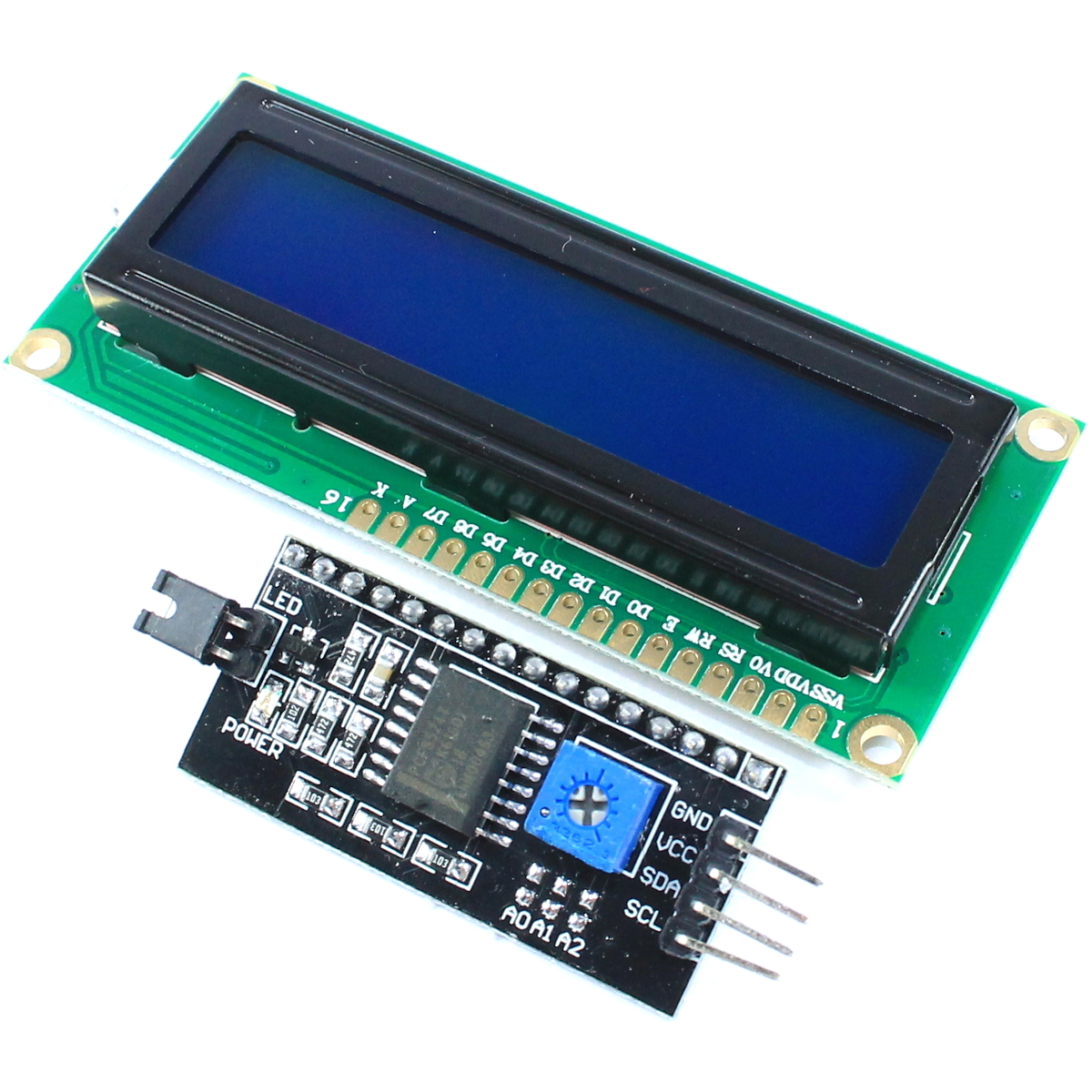 16x2 Blue Character LCD Display inc Adapter Image 1